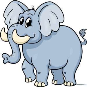 A friendly, finished cartoon elephant illustration, showcasing the final result of the tutorial.