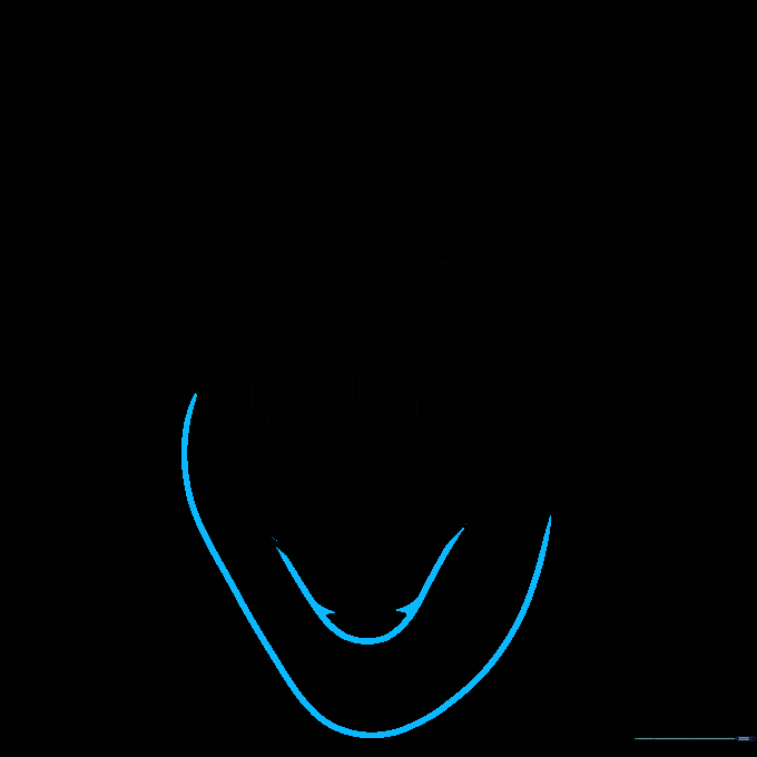The outline of a cartoon face shape with a mouth showing teeth.