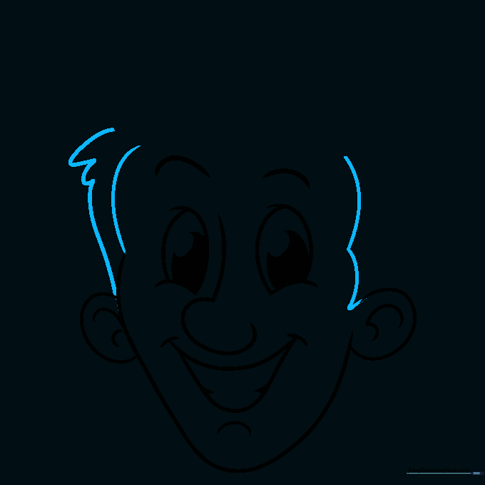 Cartoon face with the beginning of a hairstyle sketched on top.