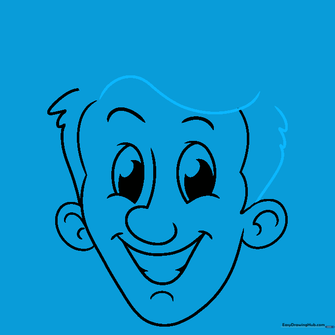 Cartoon face with more detailed hair volume added to the top.