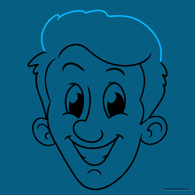 Cartoon face with finalized hair texture using squiggly lines.