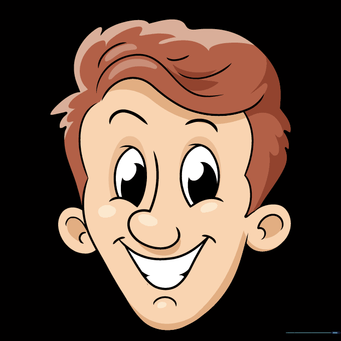 A fully colored and outlined cartoon face drawing.