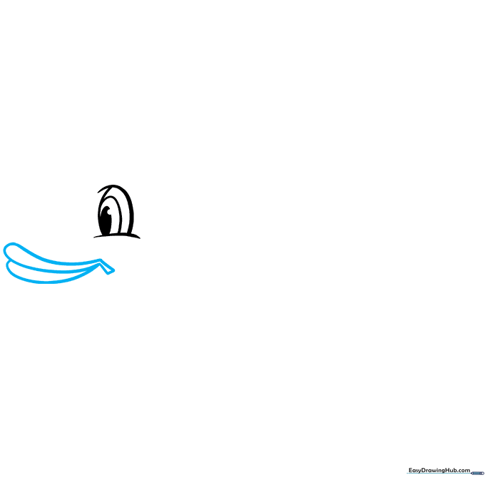 Pencil outline showing the fish's mouth area with rounded lips and a small corner detail.