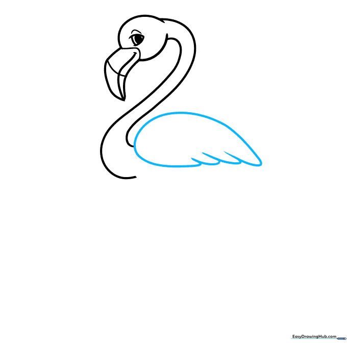 Adding the wing structure with rounded loops to represent feathers.