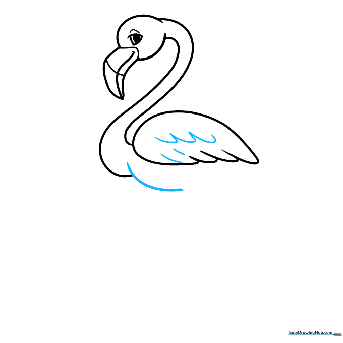 Outlining the rounded body of the flamingo.