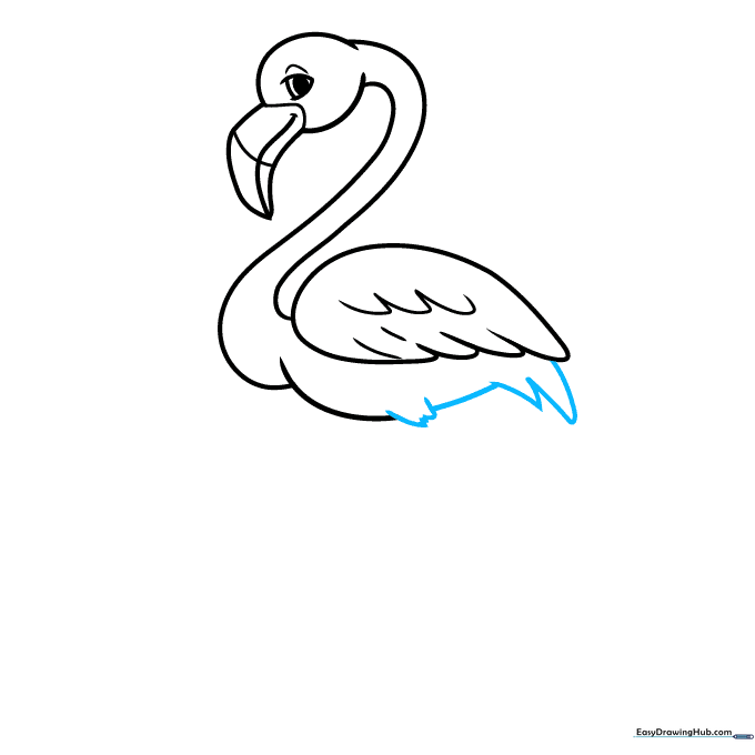 Drawing the tail feathers using small, pointed triangles.