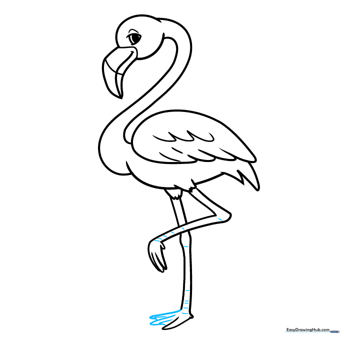 Refining the webbed feet with extra detail lines.