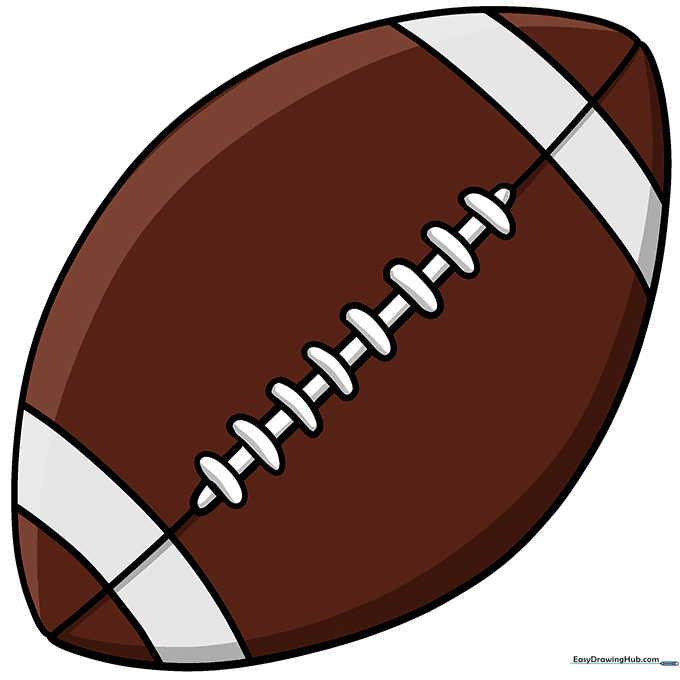 A fully colored cartoon football with brown leather and white stripes.
