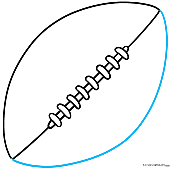 Closing the bottom curve to complete the football outline.