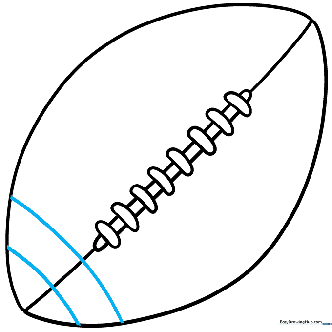 Drawing the first white stripe near the tip of the football.