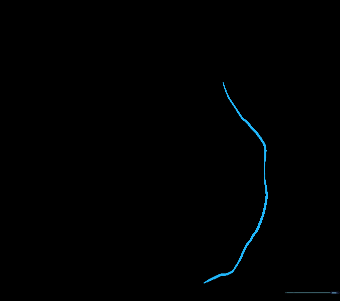A single curved line forming the base of a cartoon tree trunk on a white background.