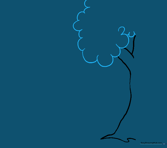 Drawing a cloud-like outline of rounded U-shapes to represent tree leaves.