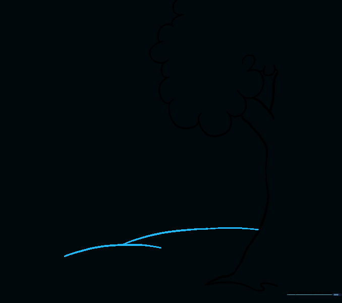 Adding a horizontal curved line to define the ground level behind the tree.