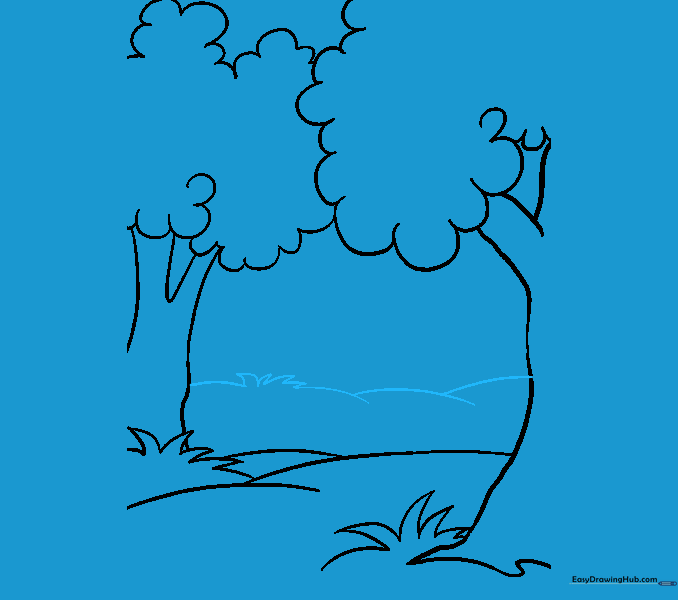 Adding a distant horizon line and small grass tufts to the background.
