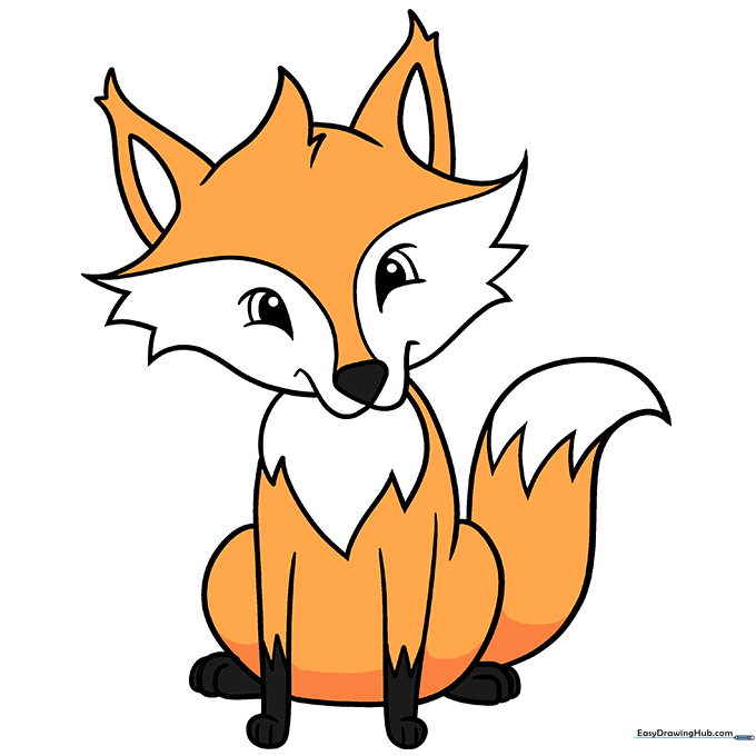A fully colored, friendly cartoon fox.