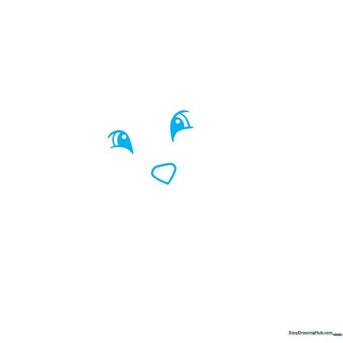 Close-up of a cartoon fox nose and eyes being drawn with simple geometric shapes.