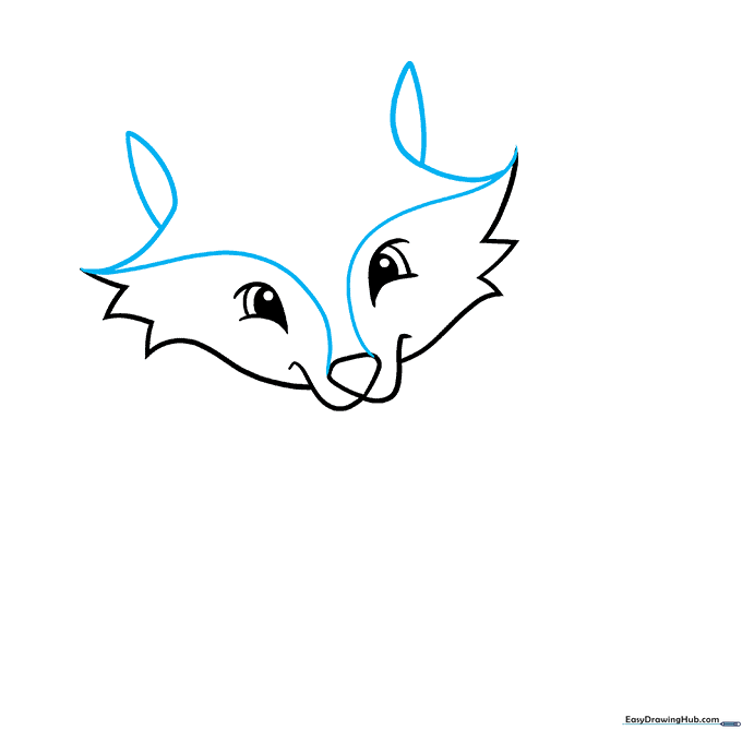 Adding tall, pointed fox ears to the head outline.