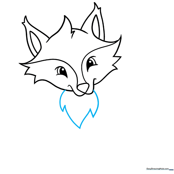 Drawing the fluffy chest fur of the cartoon fox.