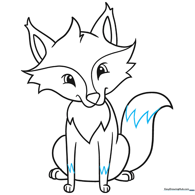 Adding final detail lines to the fox's legs and tail.
