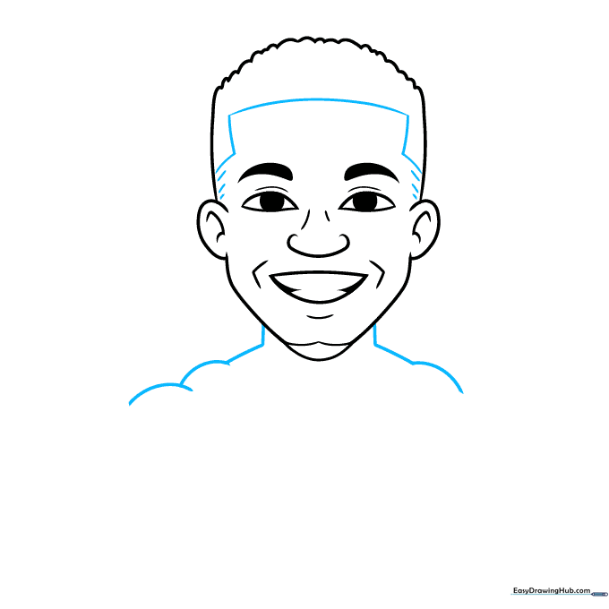 Outline of the hairline, neck, and shoulders added to the cartoon portrait.