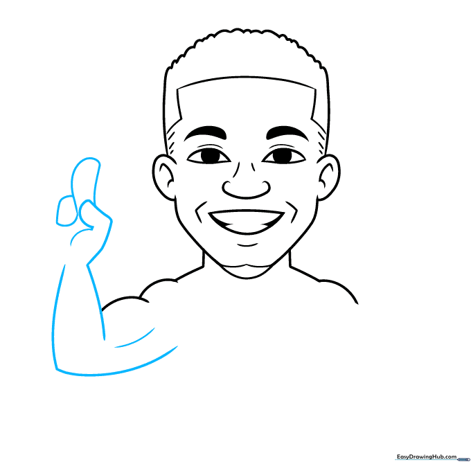 Close-up of the cartoon hand with a finger pointing up, ready to balance a basketball.
