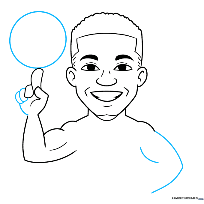 The cartoon character now has a basketball balanced on his finger.