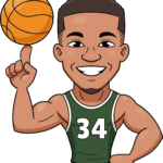 A vibrant, finished cartoon illustration of Giannis Antetokounmpo holding a basketball.