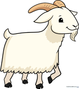 A vibrant, finished cartoon goat drawing set against a simple background.