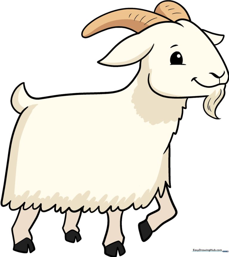 A vibrant, finished cartoon goat drawing set against a simple background.