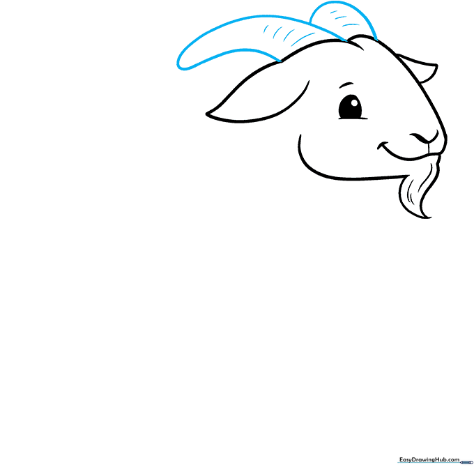 Adding two curved, ridged horns to the top of the goat's head.