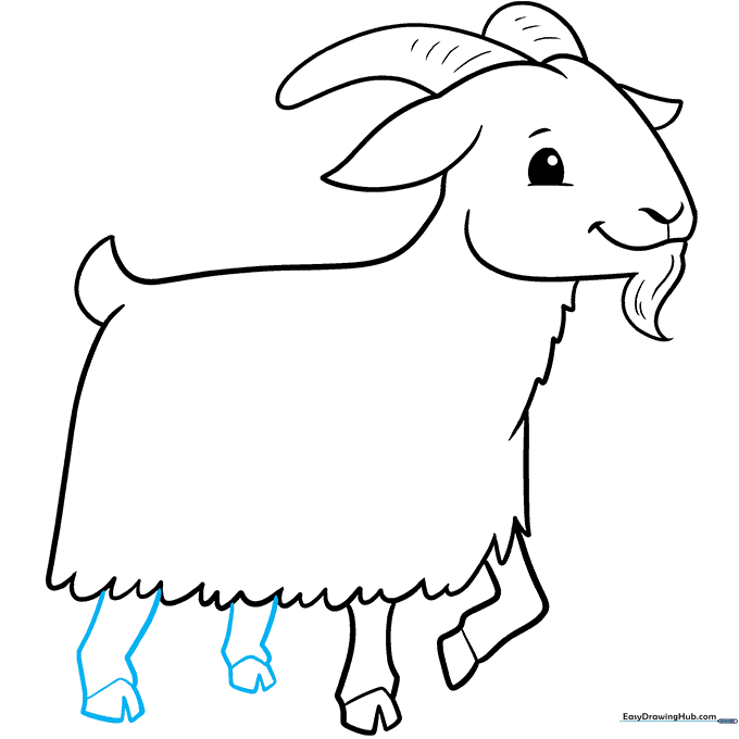 Completing the drawing by adding the rear legs with matching hooves.
