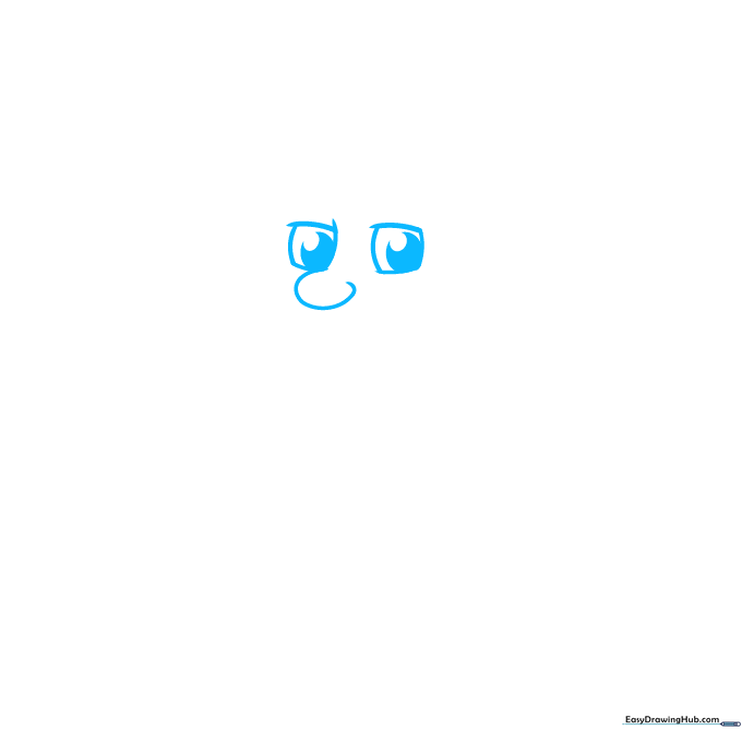 Line drawing of two rectangular glasses frames with circular pupils inside, representing the eyes of a cartoon grandma.