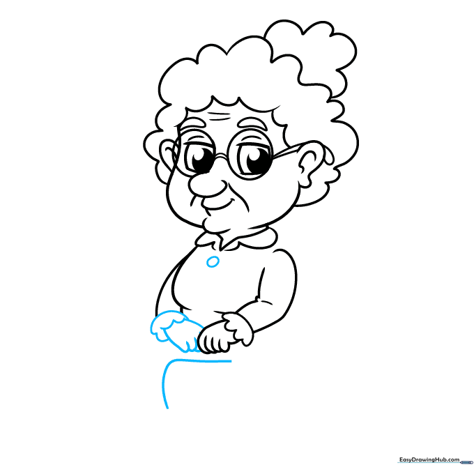 Cartoon grandma drawing featuring a simple purse being held by her hands.