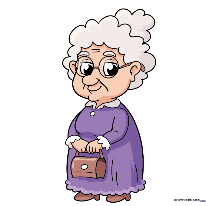 A fully colored, friendly cartoon grandma illustration.