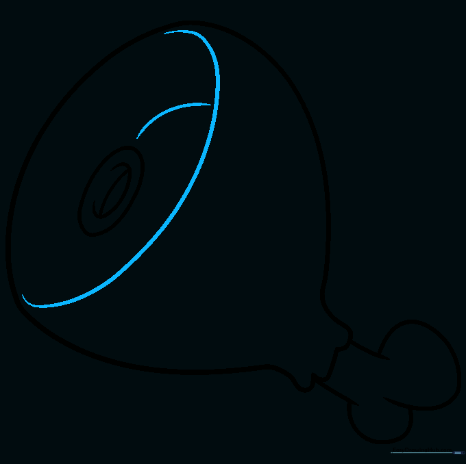 Drawing a large curved line across the top of the ham to represent the cut surface.