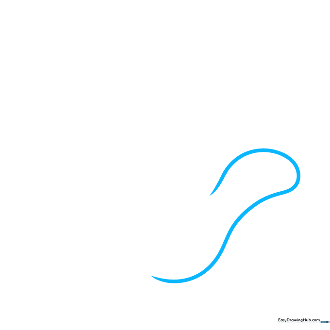 Pencil sketch showing the initial curved outline of a cartoon palm and thumb base.