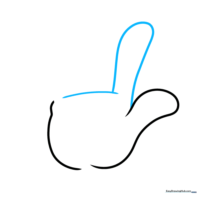 Adding the index finger using a U-shaped line connected to the palm.