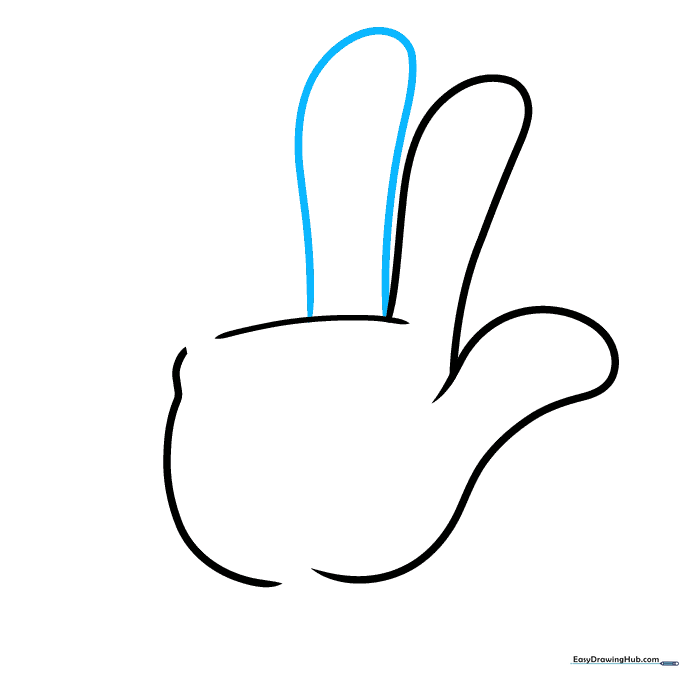 Sketching the middle finger with a U-shaped line attached to the palm.