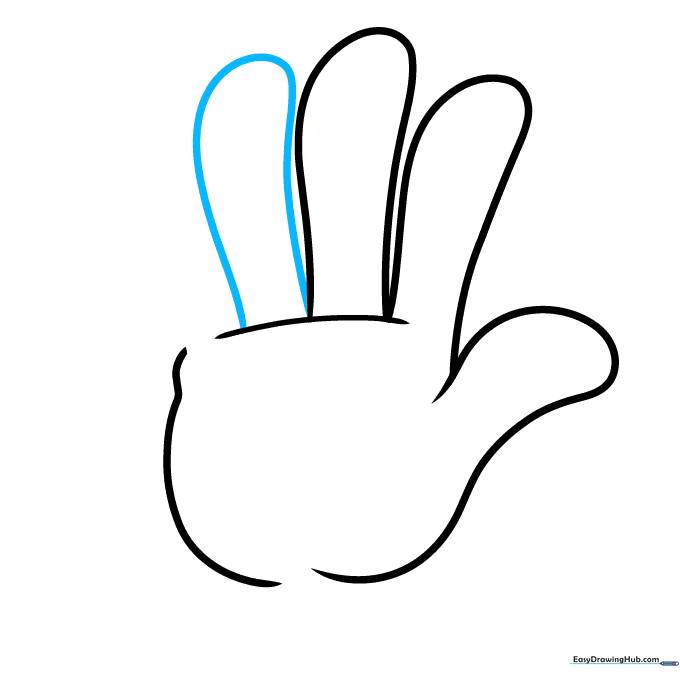 Adding the ring finger to the cartoon hand sketch.
