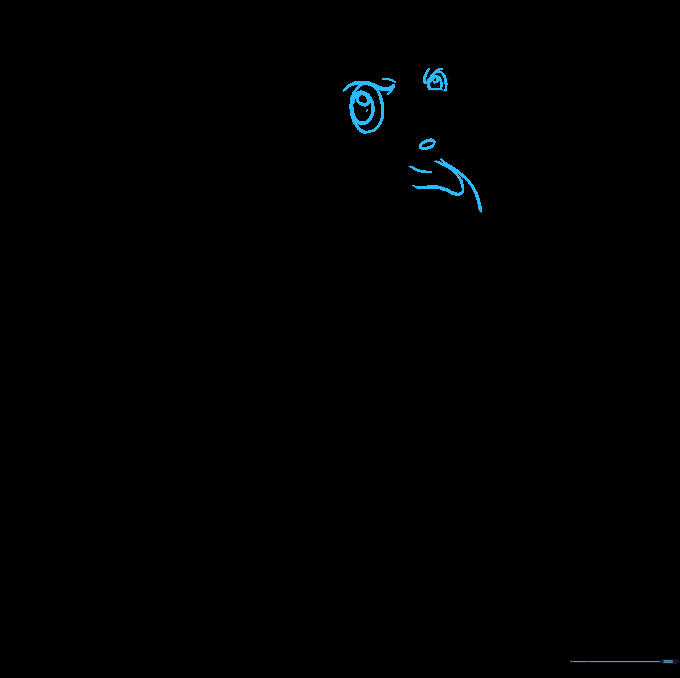 Final details including the eye, nostril, and open mouth with tongue.