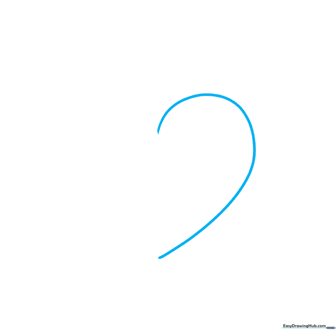 A single curved line forming the left side of a heart shape on a white background.