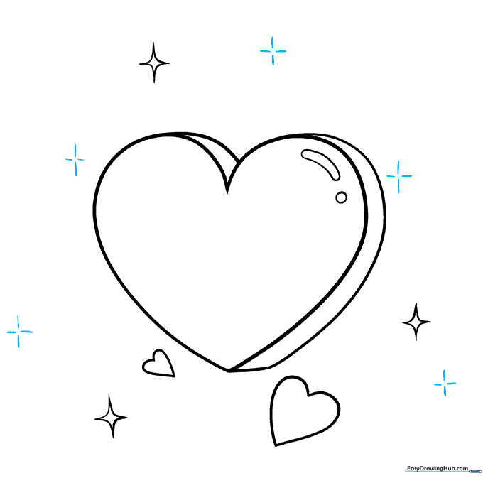 A heart surrounded by larger, cross-shaped starbursts.
