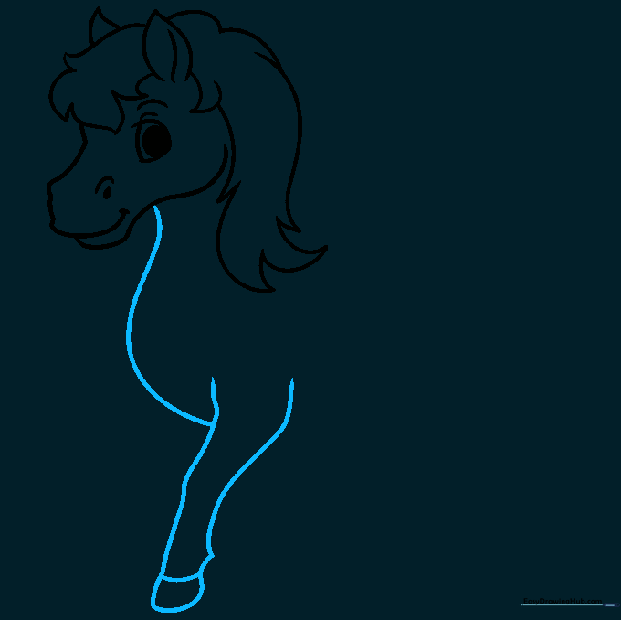 Adding the second ear and long, flowing hair for the horse's mane.