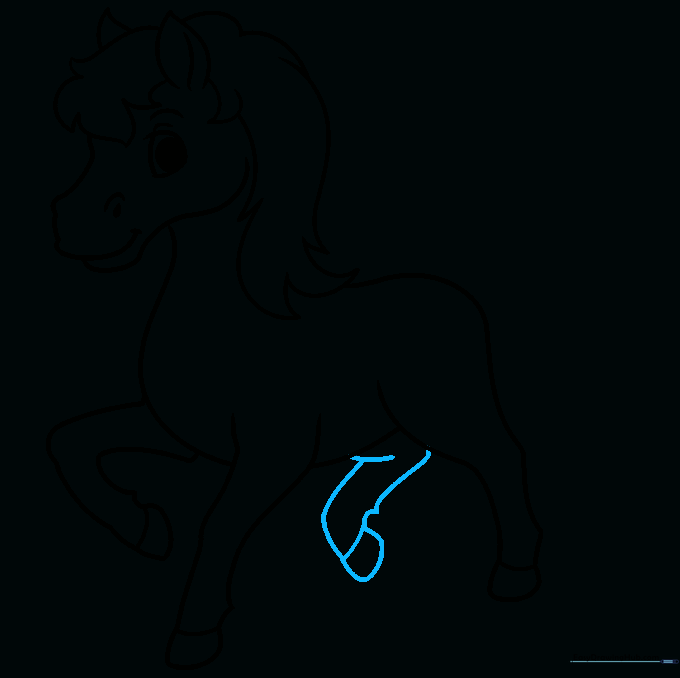 Drawing the final rear leg to complete the horse's stance.