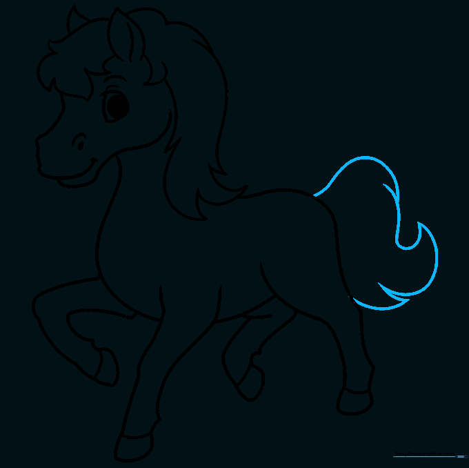 Adding a long, flowing tail to the cartoon horse.