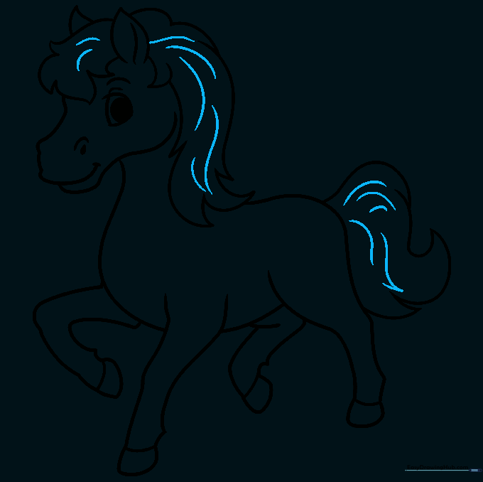 Adding texture lines to the mane and tail for a finished look.