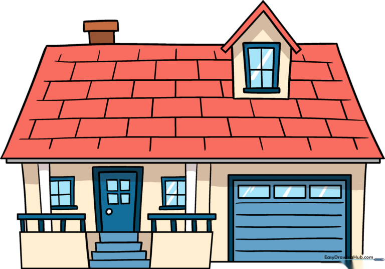 A colorful, friendly cartoon house illustration, perfect for kids' drawing inspiration.