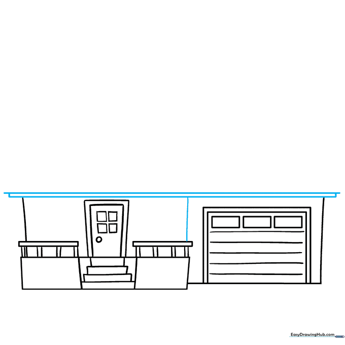 Adding a vertical divider and a horizontal trim line to the front of the house structure.