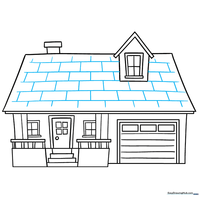 Adding shingle texture to the roof using a pattern of small rectangles.