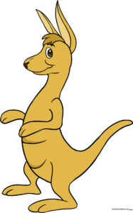 A friendly, finished cartoon kangaroo illustration, showcasing the final result of the tutorial.
